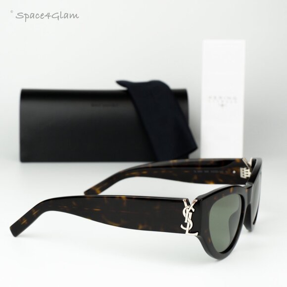 Saint Laurent Women Sunglasses Havana Green Cat Eye SLM94 008 BRAND NEW - Picture 5 of 13